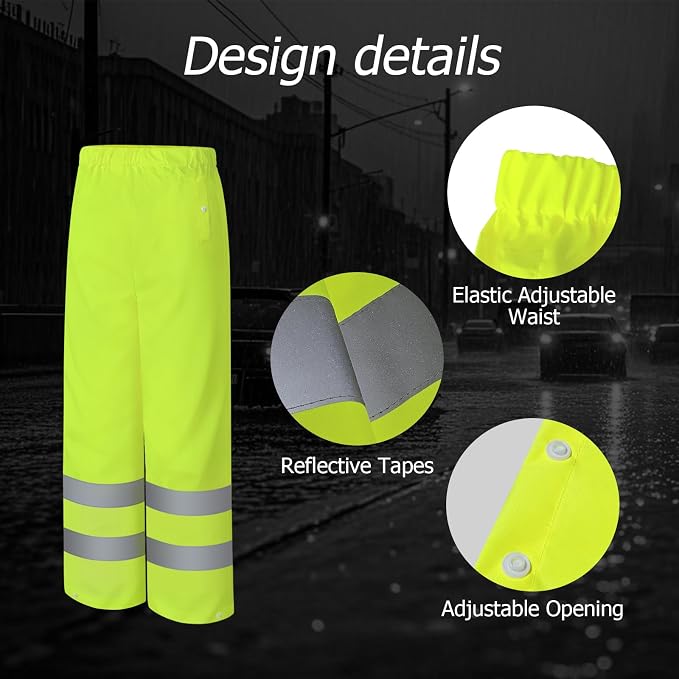Rain Pants, High Visibility Safety Coat, Hi Vis Waterproof Work Pants, Lightweight Rain Gear for Outdoor Activities, Men Women, Yellow P, XXL-3XL