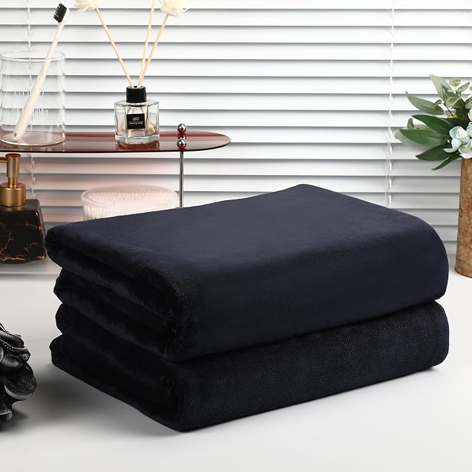 Mixweer 2 Pcs Oversized Bath Towels, 40 x 80 Inch Giant Microfiber Jumbo Bath Sheets Ultra Soft Bathroom Microfiber Quick Dry Absorbent Shower Towels for Spa Camping Beach (Black)