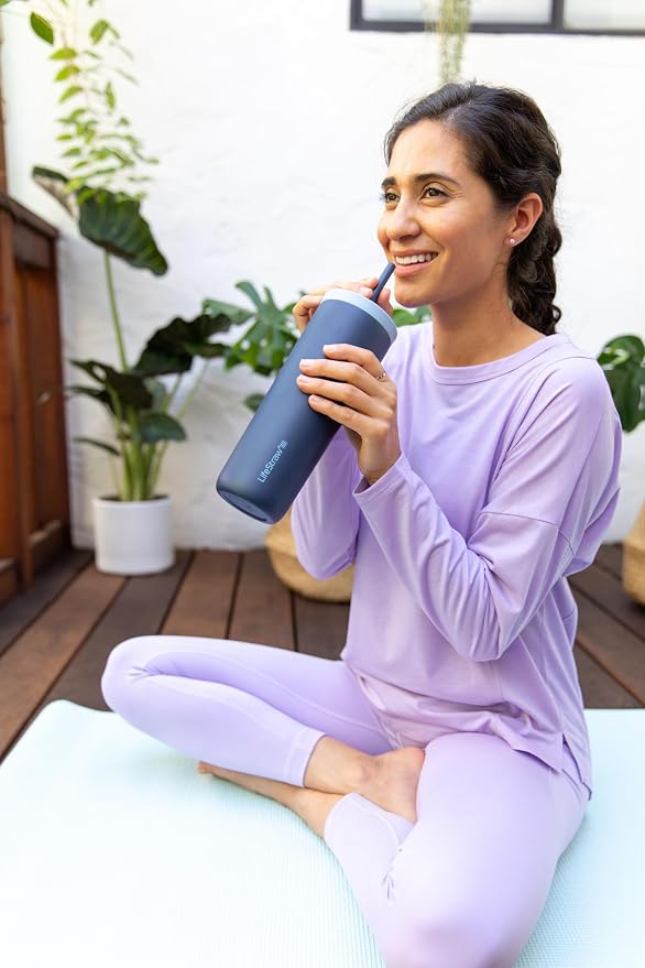 LifeStraw Go Series — Insulated Stainless Steel Water Filter Tumbler, 18oz, Aegan Sea, Removes Bacteria, Parasites, Microplastics, Improves Taste