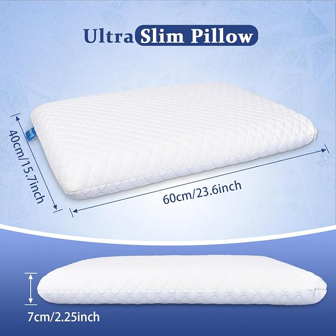 SofGlowly Thin Flat Pillow for Sleeping – 2.25" Ultra Slim Cooling Memory Foam Pillow for Stomach & Back Sleepers, Low Profile Neck Alignment Design with Soft Washable Cover,Supportive & Comfortable