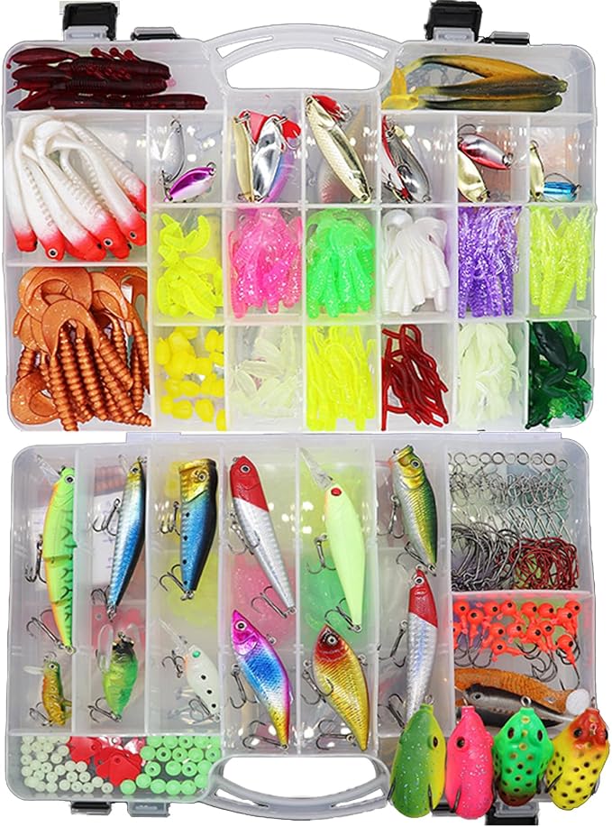 Fishing Lures Kit for Fresh Water Fishing Tackle Set Tackle Box Organizer Top Water Bass Fishing Lures Including Soft Plastic Worms Crankbait Jigs Fishing Hooks