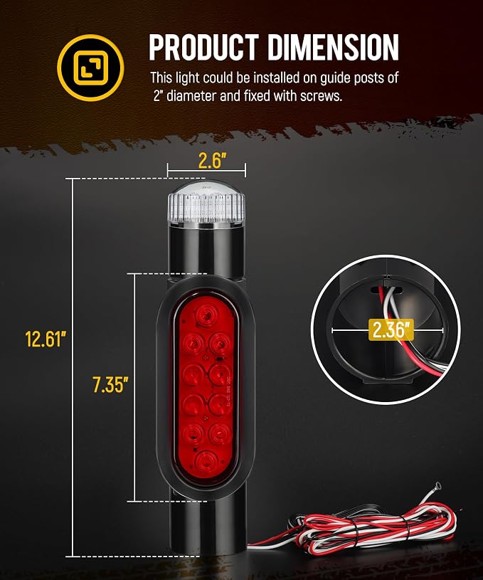 Partsam 2pcs Boat Trailer Guide on Post Pipe Light Set, [DOT Approved] [Patented] IP67 Waterproof Black Boat Trailer Pole Lights, Turn Signal Brake Tail Lights 12V
