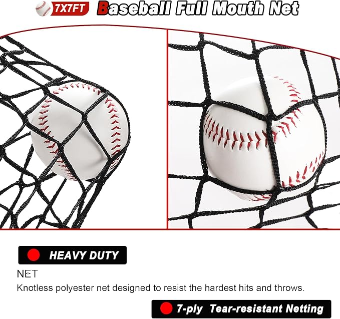 7'X7' Baseball Softball Practice Net,Pitching Net,Batting Net,with Large Ball Collection System,Baseball Pitching Kit - Batter Dummy,Bonus Strike Zone