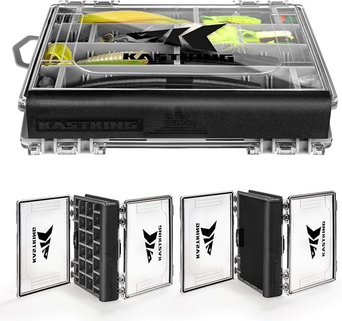 KastKing HyperSeal 3500 Double-Sided Waterproof Fishing Tackle Box,1 Pack | Adjustable Dividers, EVA Foam Jig Storage, Lure & Terminal Tackle Organizer,Tackle Trays, Fishing Gear Storage