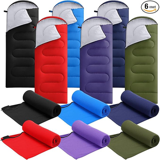Hahafelt 6 Pack Sleeping Bags with Fleece Liners for Adults Bulk, Lightweight Waterproof Camping Sleeping Bags Set for Summer Camp, Church Trip, Emergency Relief, Outdoor Hiking Backpacking
