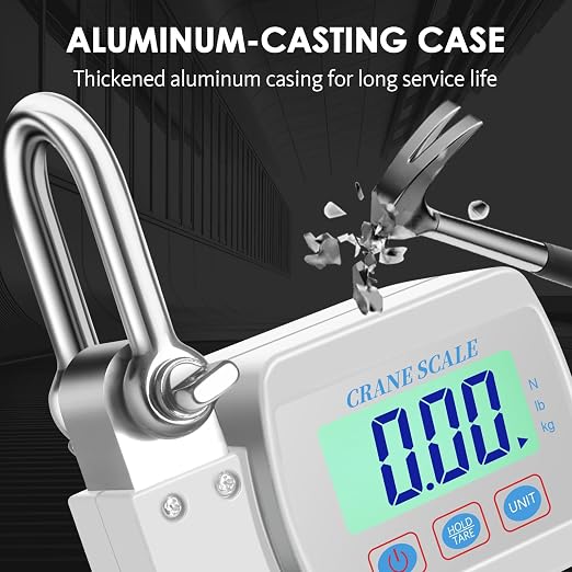 Digital Crane Scale Heavy Duty Hanging Scale- LCD Backlight, 1100lbs/500kg Max Capacity, High-Precision Sensor, Tare & Unit Switch Functions for Farm, Hunting, Warehouse & Construction