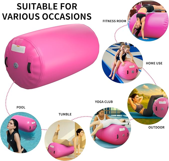 Gymnastics Mat,Air Roller Gymnastics Barrel,Gymnastics Tumble Track Air Track Tumbling Mat for Home Training/ Cheerleading/Gym/Training/Yoga/Beach/Water/Park Outdoor Use with Electric Air Pump ﻿