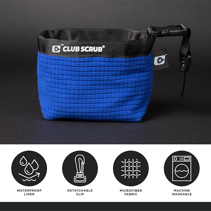 Club Scrub Golf Club and Golf Ball Cleaning Bag, Waterproof Clean Face Technology Liner, Detachable Clip, Machine Washable, Cleans Club Grooves, Dry Exterior (Neoprene or Microfiber Option Available)