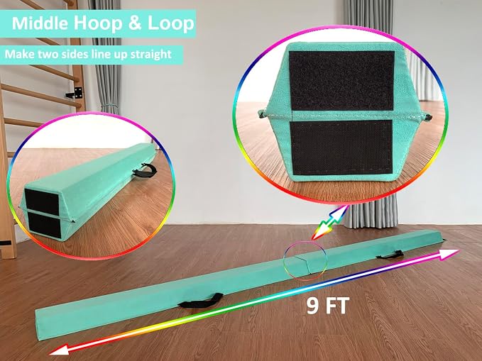 MARFULA 6 FT / 8 FT / 9 FT Folding Gymnastics Beam Foam Balance Floor Beam - Extra Firm - Suede Cover - Anti Slip Bottom with Carry Bag for Kids/Adults Home Use