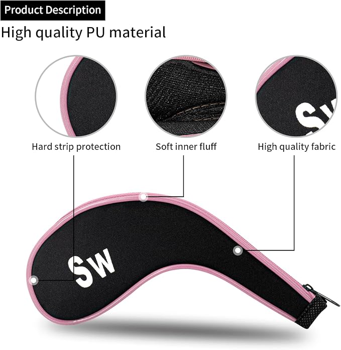 Golf Club 12pcs Thick Synthetic Zipper Long Neck Set Headcover Fit The Most Brands, Side Number Golf Iron Club Head Cover LW SW PW Covers #3,4,5,6,7,8,9