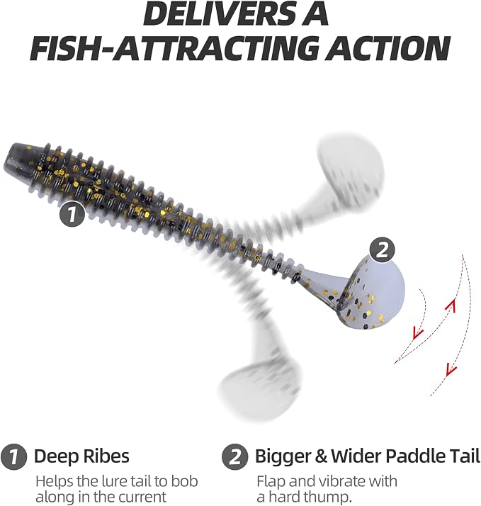 Paddle Tail Swimbaits 100/80/50PCS, 5/4/3/2 inch Soft Fishing Lures Bulk Pack – Durable Lifelike Action Lures for Bass, Trout, Crappie – Freshwater & Saltwater Fishing Gifts