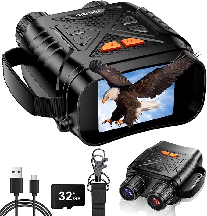Night Vision Goggles, Hunting Binoculars for Adults, Rechargeable Thermal Binoculars with 10X Digital Zoom,7 IR Levels,32GB TF Card and HD Screen,Capable of Saving Photos Videos for Camping & Security