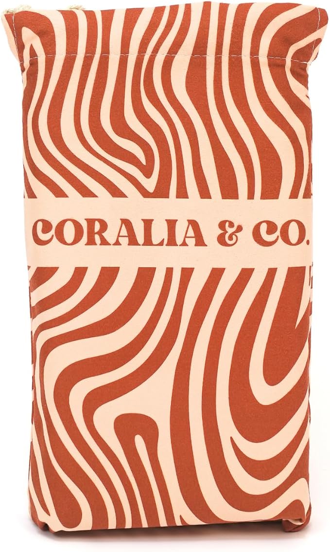 Coralia & Co. Large Microfiber Beach Towel - Quick Dry, Sand-Free, Lightweight with Convenient Storage Pouch (Coral Waves)