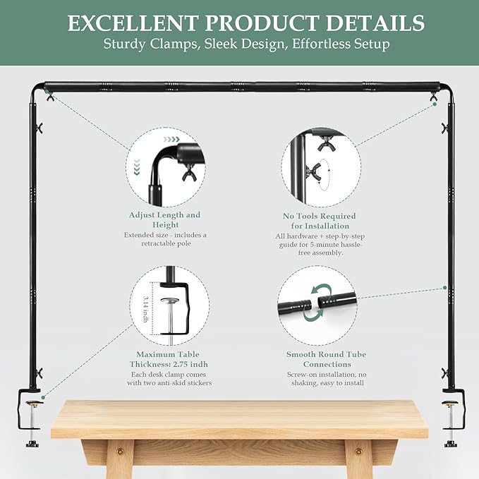 WellSign Over The Table Rod Stand with Clamps Adjustable 31"-110" Length 31"-64" Height, Table Balloon Arch Stand for Wedding Valentine Engagement Party, Black Table Arch Frame Hanging Decor Rod