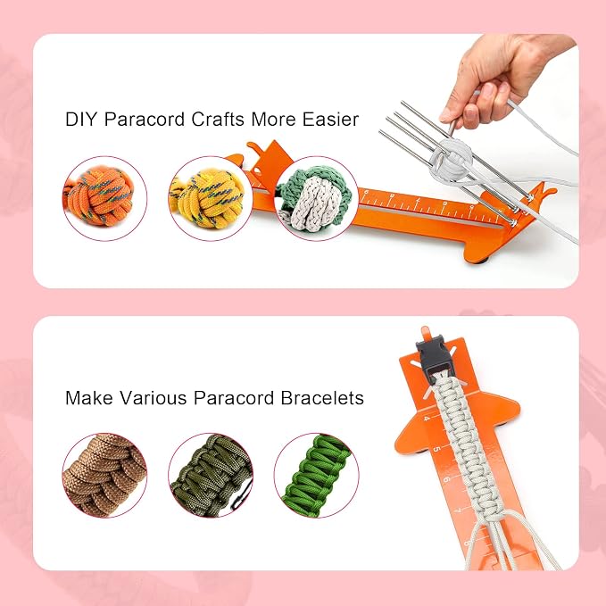 Catcan 2 in 1 Paracord Bracelet Making Kit, Paracord Jigs and Tools, Adjustable Length DIY Craft Monkey Fist Jig Tools 4" to 13" with Free Cord and Buckles