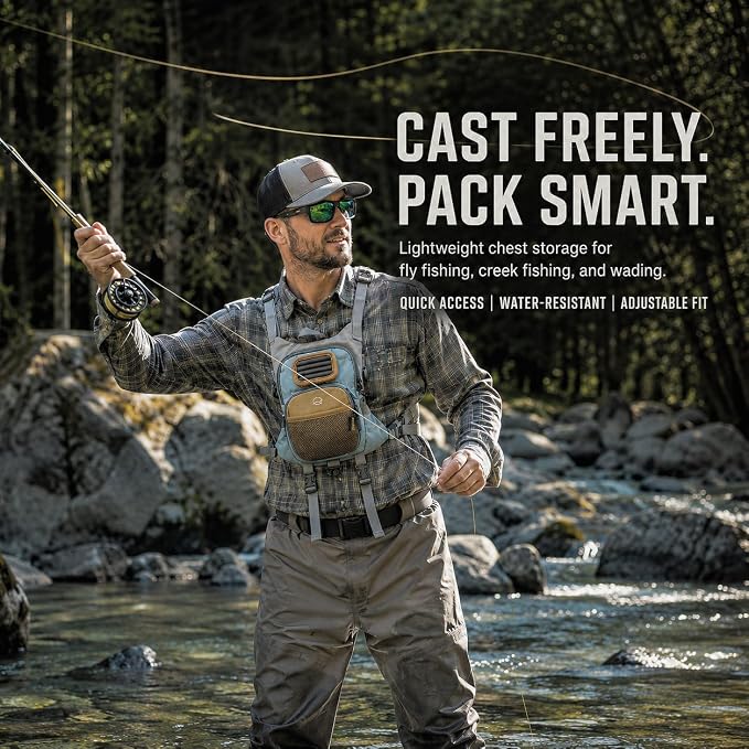 Qiullen Fly Fishing Chest Pack,Waterproof Tackle Bag with Zip-Down Workstation,Fly Box Storage,Net Holder,Adjustable Straps for Wading and Stream Fishing
