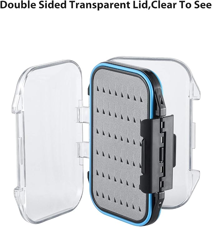 Gonex Fly Boxes for Fly Fishing Jig Boxes Two-Sided Waterproof Lightweight Fly Fishing Box Easy Grip Transparent Lid Fly Fishing Lures Box, 4.1"x 3.0"x 1.2", Grey