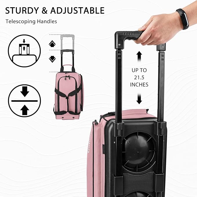 Goloni Double Roller 2 Ball Bowling Bag with Separate Shoe Compartment,2 Ball Bowling Bag with Wheels,Retractable Handle Extends to 40"
