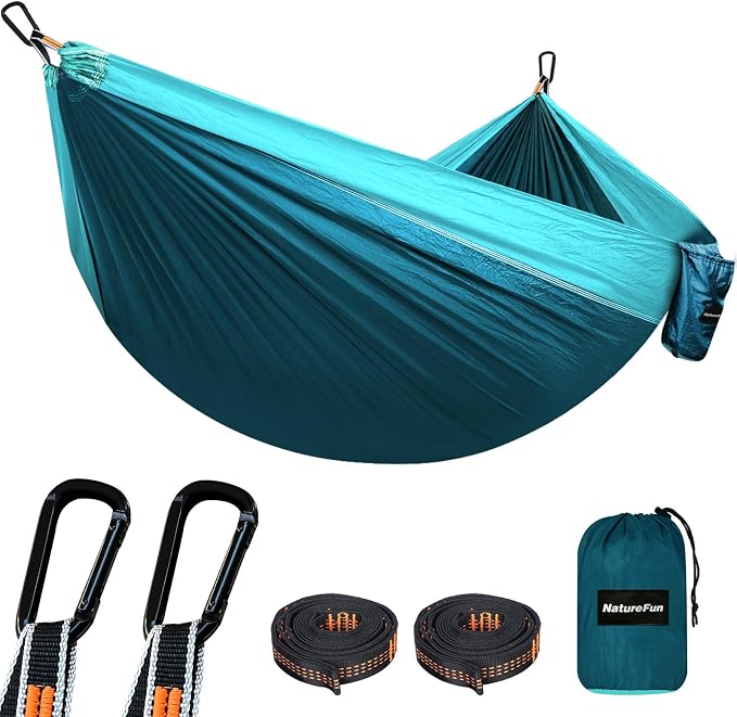 NATUREFUN Ultra-Light Travel Camping Hammock | 300kg Load Capacity,Breathable,Quick-Drying | 2 x Premium Carabiners,2 x Nylon Slings Included | Outdoor Indoor Garden