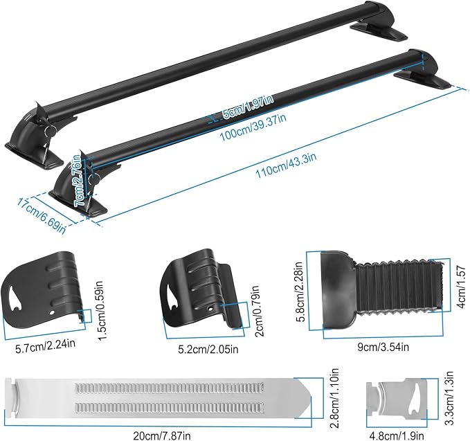 Universal Roof Rack Crossbars, 43" Aluminum Crossbars with Anti-Theft Lock Adjustable Window Frame for Car Without Side Rails for Bike Kayak Cargo Luggage, 165LBS Capacity Black