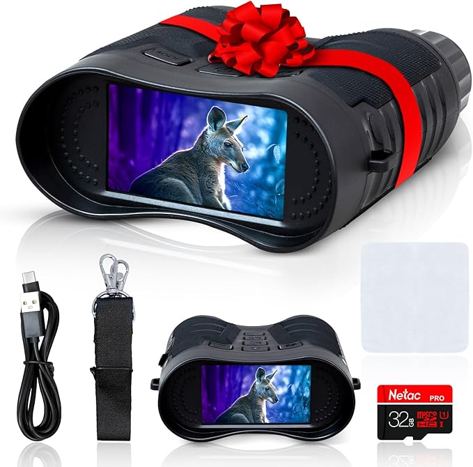 Upgraded Pro Night Vision Binoculars - Ultra 4K Night Vision Goggle with 8X Digital Zoom, 3.2" Screen Display, 32GB SD Card – See Clearly in Total Darkness