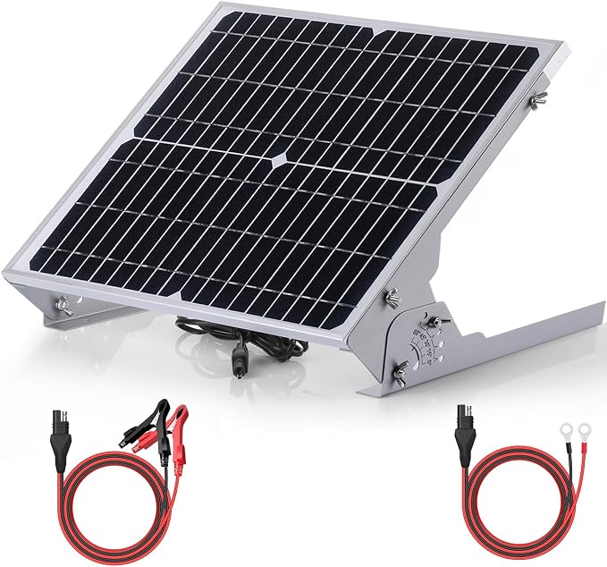 SUNER POWER 24V 20W Solar Battery Charger Maintainer, Built-in Ultra Smart MPPT Charge Controller, Waterproof 20 Watt Solar Panel Trickle Charging Kit for 24Volt AGM, Lead-Acid, Lifepo4 Battery