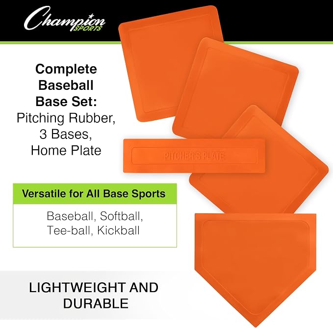 Champion Sports Throw Down Base Sets – Durable Baseball & Softball Practice Bases for Indoor & Outdoor Training