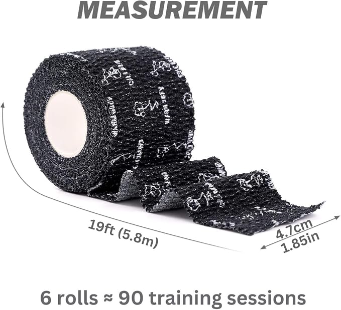 WARM BODY COLD MIND 1.85" Weightlifting Thumb Tape - Hook Grip Tape for Powerlifting, Cross Training, Gym Tape, Workout, Weight Lifting Tape, Athletic Finger Wrap (Black 6 Rolls)