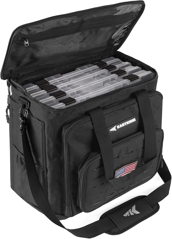 KastKing Karryall with Box Tackle Bag, Saltwater & Freshwater Gear Storage | 4 x 3700 Tackle Trays are included, Water-resistant, Padded Shoulder Strap, 42L, Store up to (8) 3600 size Lure Boxes