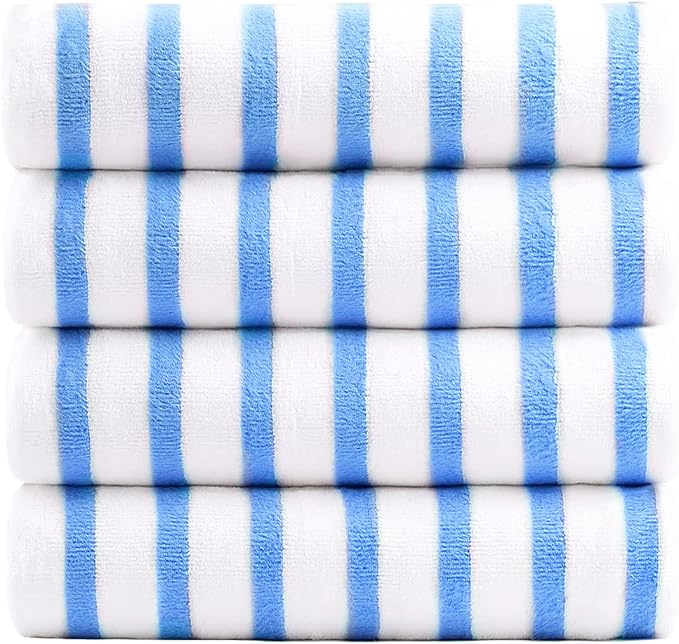 JML Microfiber Beach Towels, 4 Pack, 30" x 60", Cabana Stripe, Soft, Absorbent, Quick Dry Large Bath Towel Set for Adult, Travel, Summer Pool Party, Sport, Swimming, Yoga, Camping, StripeBlue