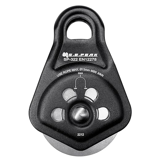 30kN Upgraded Rescue Single Pulley Sheave with Swing Plate,CE High Strength Pulley for Backyard Zipline, Climbing, Rock Rescue Lifting, Hauling, Fit Rope up to 13 mm/Holds Up to 6750lbs,Black