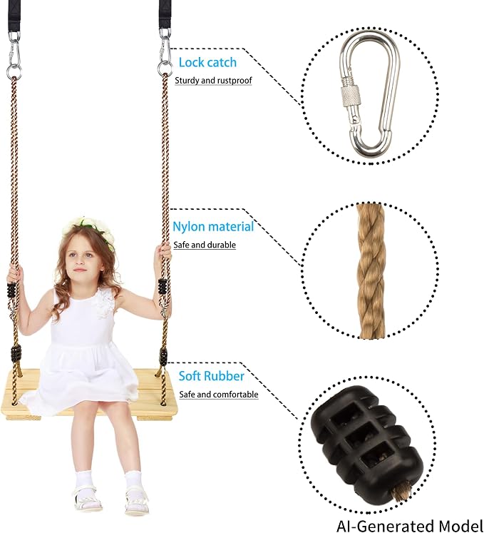 Outdoor Swing, KINSPORY Swing Set for Backyard, Adjustable Nylon Rope with Hanging Tree Straps Kit, Wooden Swing Seat for Indoor Outdoor Porch Patio Garden Playgroud Swing Set Accessories