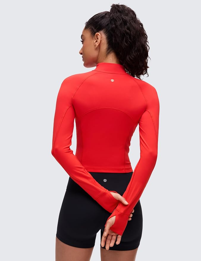CRZ YOGA Butterluxe Half Zip Long Sleeve Shirts for Women - Workout Athletic Yoga Tops Crop Collared Quarter Zipper T-Shirt