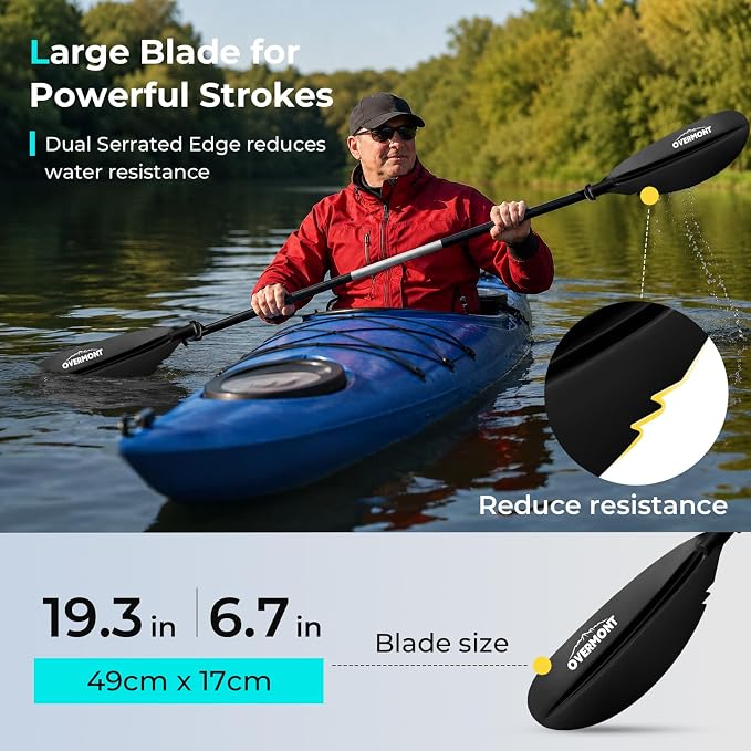 Overmont Kayak Paddles with Leash - Heavy Duty Aluminum Alloy Shaft Boating Oar for Kayaking Boating Canoeing 218cm/86in - 230cm/90.5in - 241cm/95in