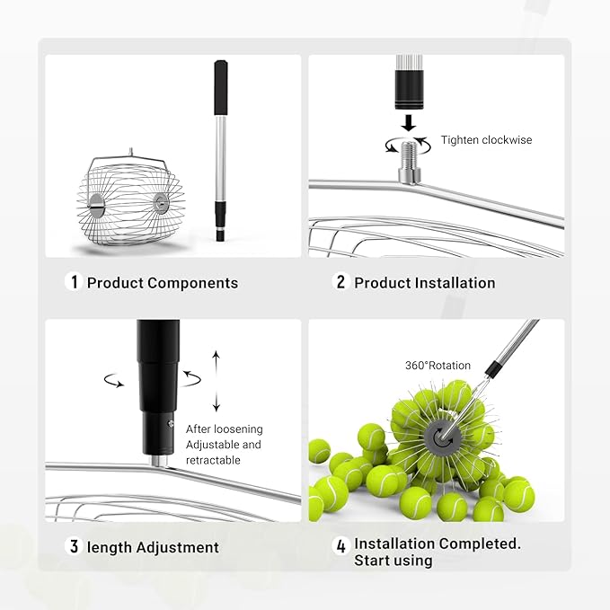NEEWER Tennis Ball Pickleball Collector Roller, No Bending Over Quick Rolling Picker for Up to 40 Tennis Balls