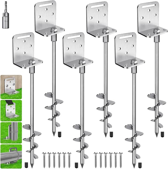 BeneLabel 2/4/6 Pack 18" 24" Ground Anchors Screw in Shed Anchor with L Bracket Trampoline Anchor Spiral Swingset Anchors for Swing Set, Mobile Home, Fence, Playset, Tent, Canopy, Carport