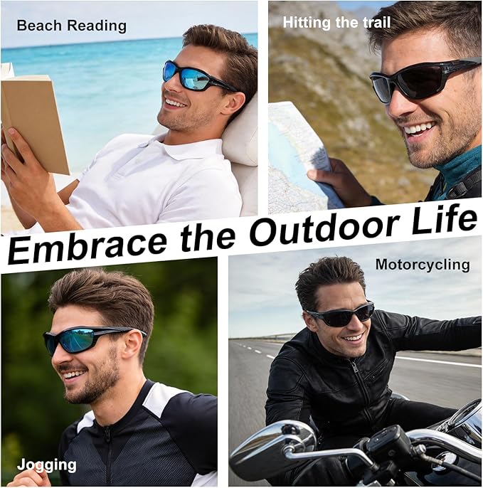 Missfive 2-Pack Mens Go-To Bifocal Sunglasses with Readers Built In, Resilient Temple Comfort-Fit Sport Wrap Around Frame & UV400 Protection, Driving & Reading Glasses for Outdoor +2.25