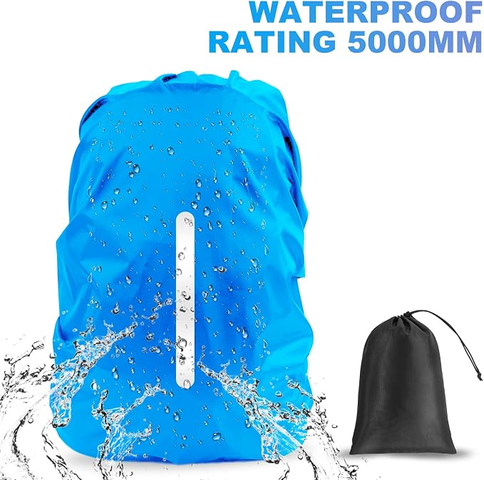 LAMA 2 Pack Waterproof Rain Cover for Backpack, Reflective Rainproof Protector for Anti-Dust and Anti-Theft,L Size(45L-55L) 1 Pcs Black+ 1Pcs Blue