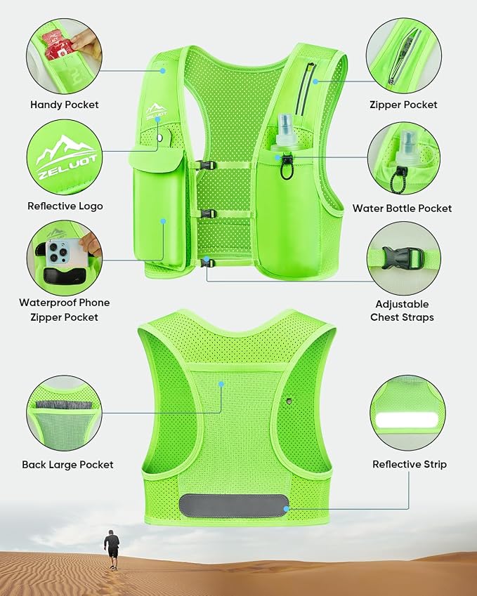 Zelvot Running Vest for Women Men, Adjustable Running Phone Holder Vest, USA Original Patent, Running Hydration Vest with 500ml Soft Flask, Reflective Running Backpack for Hiking Cycling