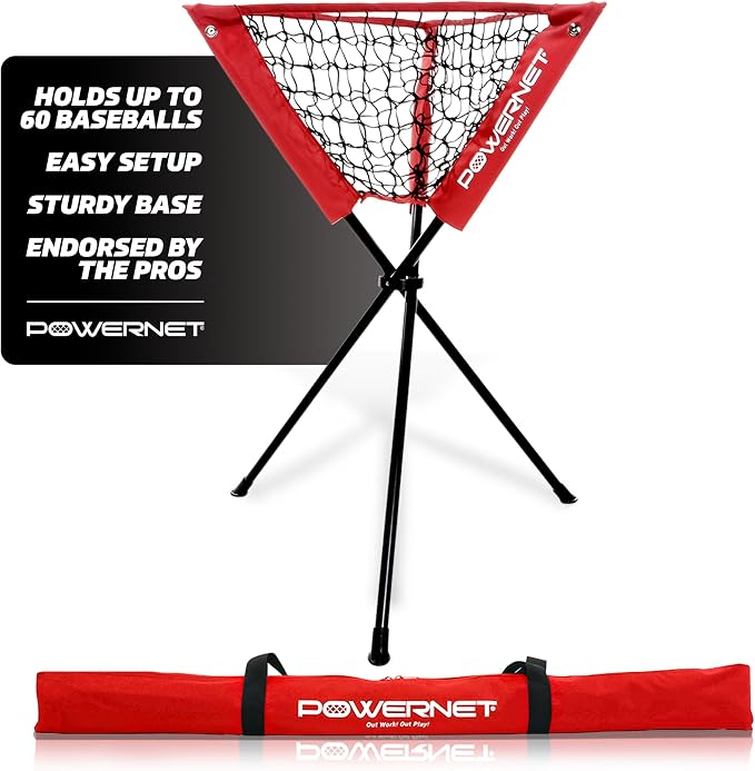 PowerNet Baseball Softball Portable Ball Caddy, Holds Bucket of Baseballs, Softballs, Tennis Balls, Use During Batting Practice Training and Drills