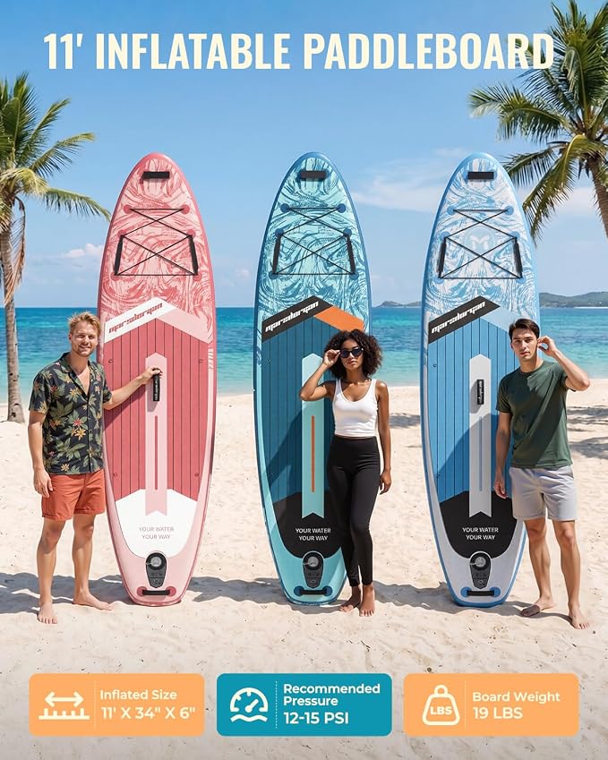 11'x34 Inflatable Paddle Board for Adults Youth, Extra Wide 430LBS Capacity SUP, Stable 2-3 Person Family for Lake Ocean Fishing Surfing Yoga, Includes Accessories