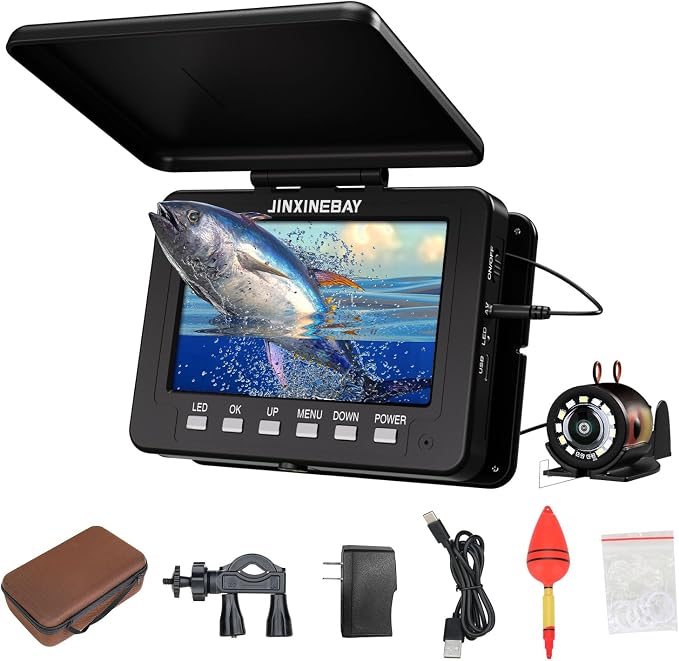 Underwater Fishing Camera,Portable 5" Ice Fishing Camera Underwater, USB-C Charge, 3-Grade IR Lighting, 4X Zoom, 1000TVL Ice Fishing Fish Finder for Boat Lake Kayak Ice Fishing