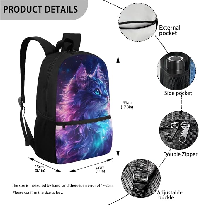 Kids School Bag for Girls Cat Backpack and Lunch Box Pencil Case Water Bottle Holder 4 PCS School Accessories Back to School Supplies
