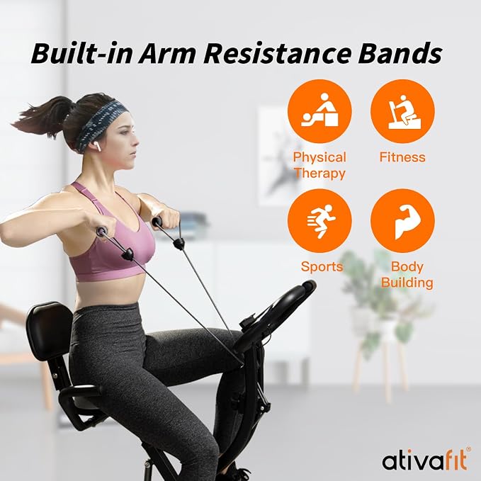 ATIVAFIT 5-in-1 Foldable Exercise Bike for Home, Upright & Recumbent Indoor Bike with 8-Level Magnetic Resistance, Resistance Bands, Quiet Cardio, Adjustable Seat