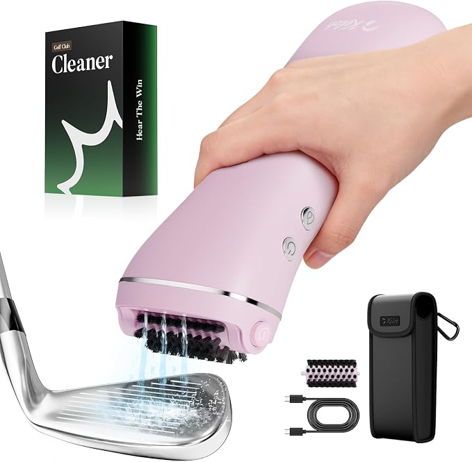 KELOB Electric Golf Club Cleaner Brush – 360° Auto-Rotating, 100ml Water Tank, 2000mAh Type-C Rechargeable, 2-Speed & 2 Brush Heads – High-Pressure Spray for Grooves, Ideal Golf Gift