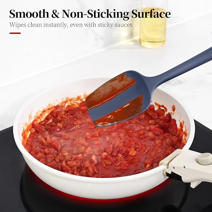600ºF Heat Resistant Spatulas, High Heat Food Safe Semless Kitchen Silicone Scraper Set for Cooking Baking Mixing Scraping Stirring Nonstick Cookware Pan Bowl (4Pcs,Midniaht Blue)