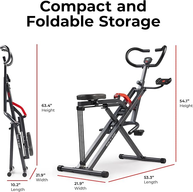 Sunny Health & Fitness Smart Heavy Duty Row-N-Ride, Squat Assist Trainer for Full Body Workout, 350 LB Capacity, 5-Level Resistance, Padded Seat, and Free SunnyFit App Connection – NO. 077PLUSSMART