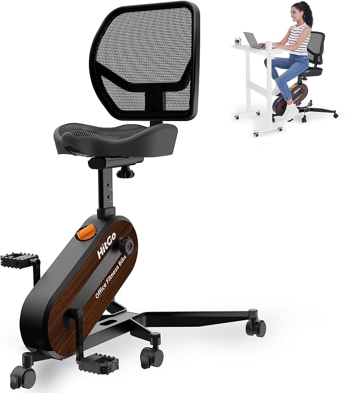 HitGo Office Exercise Bike Desk Chair,330 lbs Heavy Duty Under Desk Bike with 9-Level Height Adjustable Seat 24.4"-33.8",8-Level Resistance & Rolling Wheels,Quiet Fitness Chair for Home Office