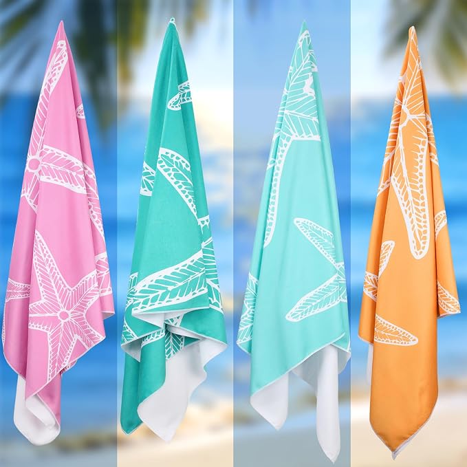 Tegeme 4 Pack Coastal Starfish Microfiber Thin Beach Towel Lightweight 71x36 Oversized Extra Large Sand Free Towels Quick Dry for Travel Pool Yoga Sports Beach Accessories Vacation Essential Gift