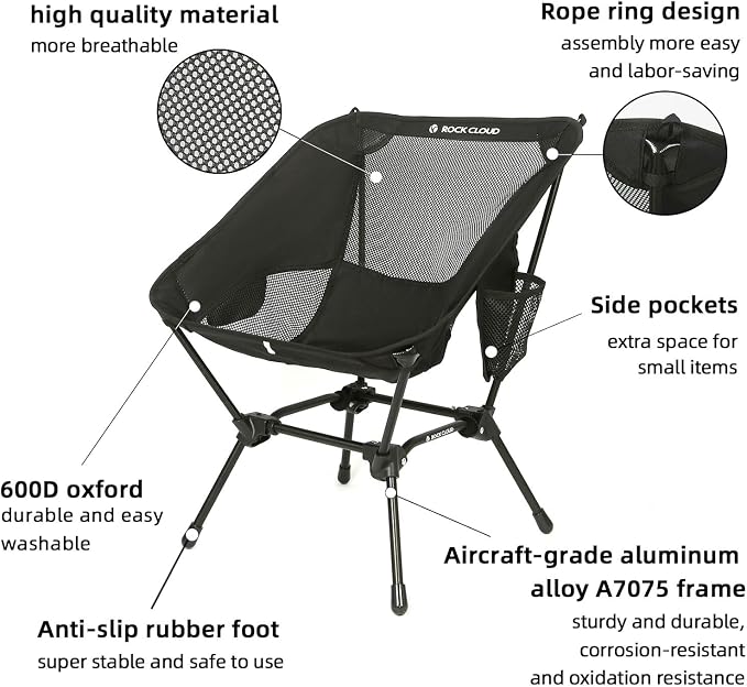 ROCK CLOUD Portable Camping Chair Ultralight Folding Chairs Outdoor for Camp Hiking Backpacking Lawn Beach Sports